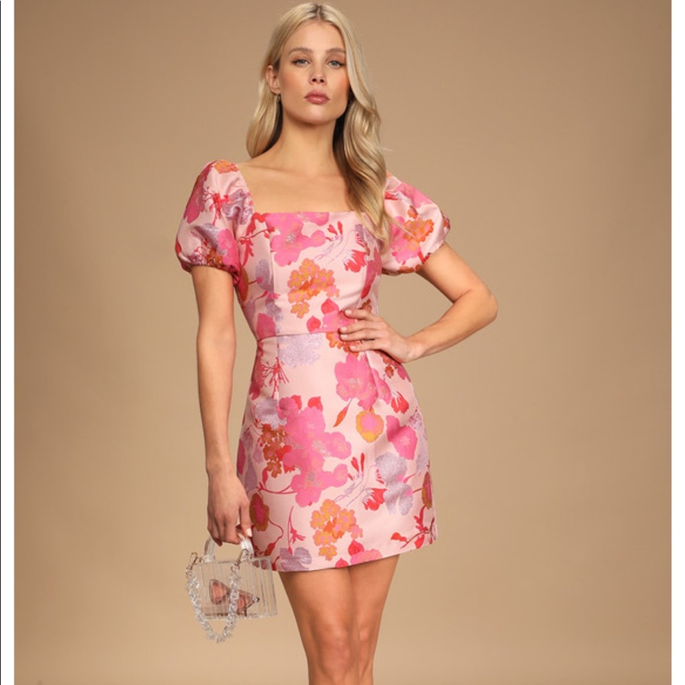 NWT Pink-Orange Jacquard Lulus Dress